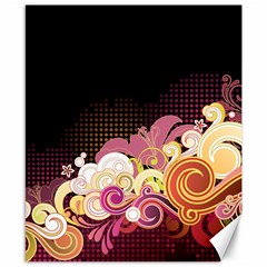 Flower Back Leaf Polka Dots Black Pink Canvas 8  X 10 