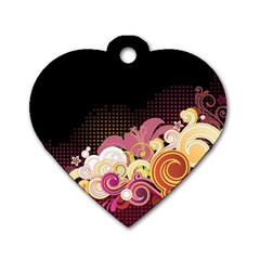 Flower Back Leaf Polka Dots Black Pink Dog Tag Heart (two Sides) by Mariart