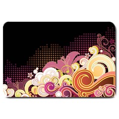 Flower Back Leaf Polka Dots Black Pink Large Doormat 