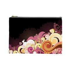 Flower Back Leaf Polka Dots Black Pink Cosmetic Bag (large)  by Mariart