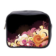 Flower Back Leaf Polka Dots Black Pink Mini Toiletries Bag 2-side