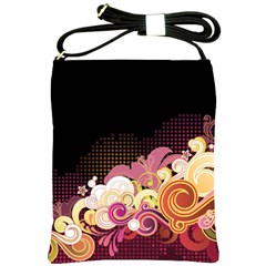 Flower Back Leaf Polka Dots Black Pink Shoulder Sling Bags