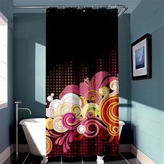 Flower Back Leaf Polka Dots Black Pink Shower Curtain 36  X 72  (stall)  by Mariart