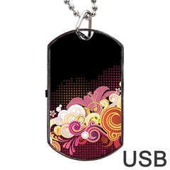 Flower Back Leaf Polka Dots Black Pink Dog Tag Usb Flash (one Side) by Mariart