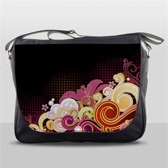 Flower Back Leaf Polka Dots Black Pink Messenger Bags