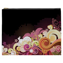 Flower Back Leaf Polka Dots Black Pink Cosmetic Bag (xxxl)  by Mariart