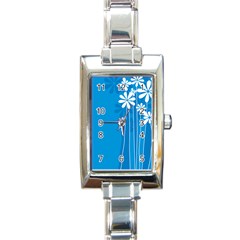 Flower Blue Rectangle Italian Charm Watch