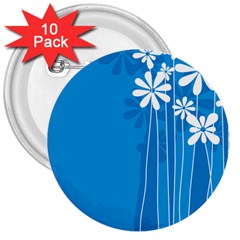 Flower Blue 3  Buttons (10 Pack) 