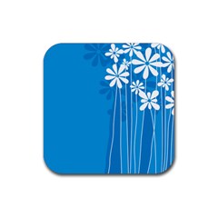 Flower Blue Rubber Coaster (square) 