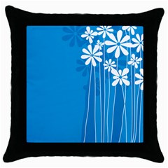 Flower Blue Throw Pillow Case (black) by Mariart