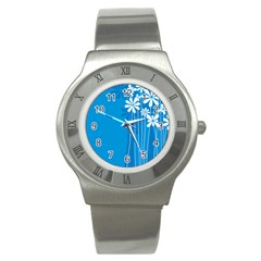 Flower Blue Stainless Steel Watch by Mariart