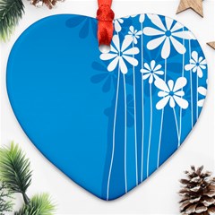 Flower Blue Heart Ornament (two Sides) by Mariart