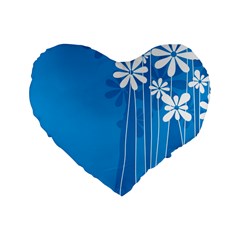 Flower Blue Standard 16  Premium Heart Shape Cushions