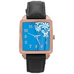 Flower Blue Rose Gold Leather Watch  Front