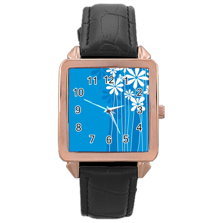 Flower Blue Rose Gold Leather Watch 