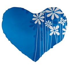 Flower Blue Large 19  Premium Flano Heart Shape Cushions by Mariart