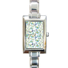 Flower Blue Butterfly Leaf Green Rectangle Italian Charm Watch by Mariart