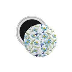 Flower Blue Butterfly Leaf Green 1 75  Magnets by Mariart