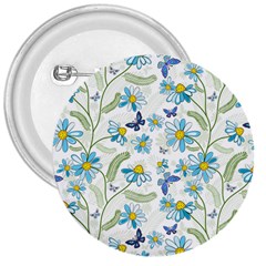 Flower Blue Butterfly Leaf Green 3  Buttons