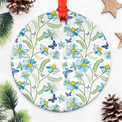 Flower Blue Butterfly Leaf Green Ornament (round)