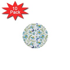 Flower Blue Butterfly Leaf Green 1  Mini Buttons (10 Pack)  by Mariart