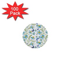 Flower Blue Butterfly Leaf Green 1  Mini Buttons (100 Pack) 