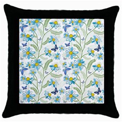 Flower Blue Butterfly Leaf Green Throw Pillow Case (black)