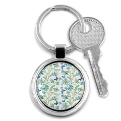 Flower Blue Butterfly Leaf Green Key Chains (round) 