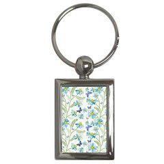 Flower Blue Butterfly Leaf Green Key Chains (rectangle) 