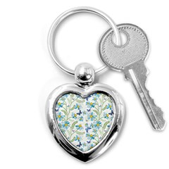 Flower Blue Butterfly Leaf Green Key Chains (heart) 