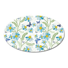 Flower Blue Butterfly Leaf Green Oval Magnet