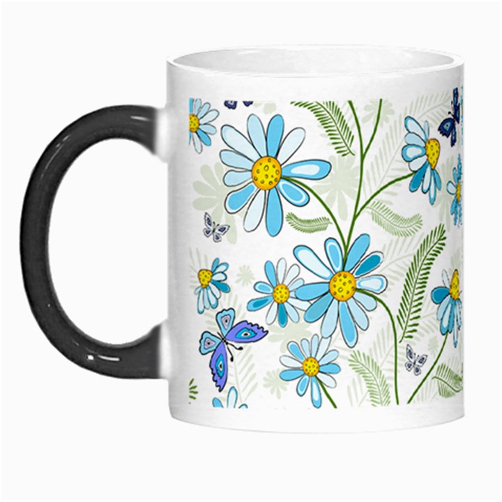 Flower Blue Butterfly Leaf Green Morph Mugs