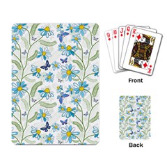 Flower Blue Butterfly Leaf Green Playing Card