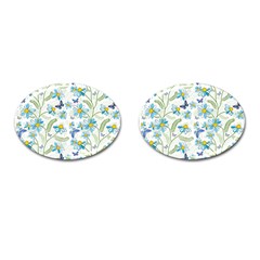 Flower Blue Butterfly Leaf Green Cufflinks (oval)