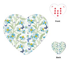 Flower Blue Butterfly Leaf Green Playing Cards (heart) 