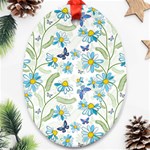 Flower Blue Butterfly Leaf Green Oval Ornament (Two Sides) Front