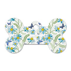 Flower Blue Butterfly Leaf Green Dog Tag Bone (one Side)