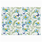 Flower Blue Butterfly Leaf Green Large Glasses Cloth (2-Side) Front