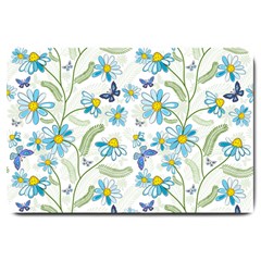 Flower Blue Butterfly Leaf Green Large Doormat  by Mariart