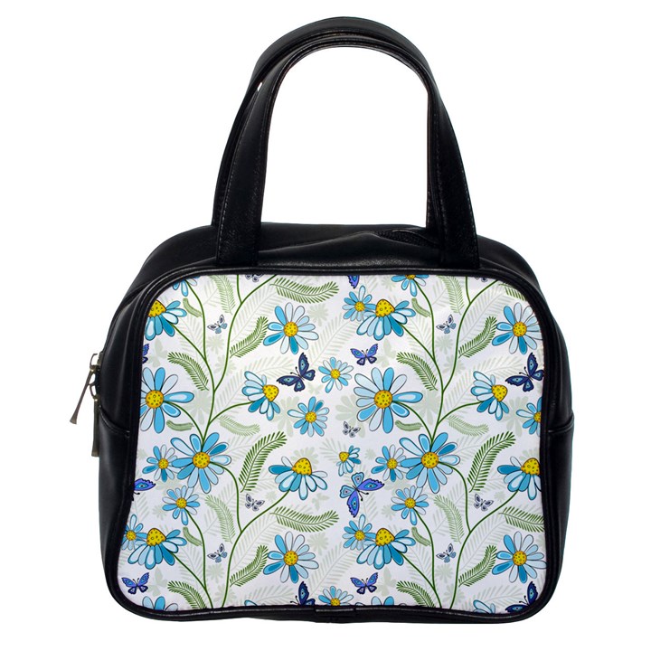 Flower Blue Butterfly Leaf Green Classic Handbags (One Side)