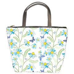 Flower Blue Butterfly Leaf Green Bucket Bags