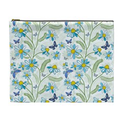 Flower Blue Butterfly Leaf Green Cosmetic Bag (xl)