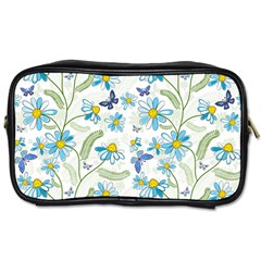 Flower Blue Butterfly Leaf Green Toiletries Bags 2-side by Mariart