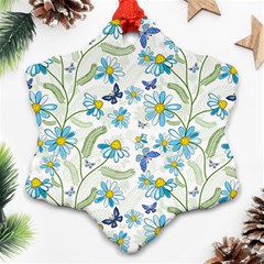 Flower Blue Butterfly Leaf Green Ornament (snowflake)