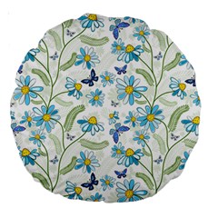 Flower Blue Butterfly Leaf Green Large 18  Premium Round Cushions