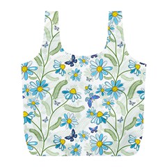 Flower Blue Butterfly Leaf Green Full Print Recycle Bags (l)  by Mariart