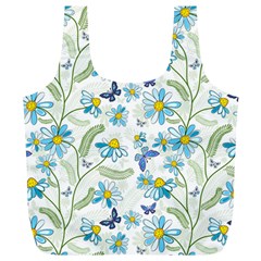 Flower Blue Butterfly Leaf Green Full Print Recycle Bags (l) 