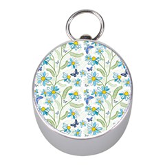 Flower Blue Butterfly Leaf Green Mini Silver Compasses