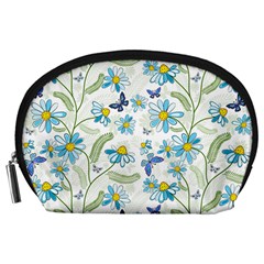 Flower Blue Butterfly Leaf Green Accessory Pouches (large) 