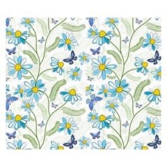 Flower Blue Butterfly Leaf Green Double Sided Flano Blanket (small) 